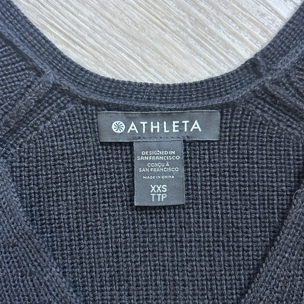 Athleta Hanover Refined V-Neck Sweater Women's XXS Black Merino Wool Blend Knit - Picture 7 of 10